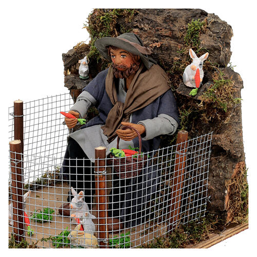 Man feeding rabbits in pen 24 cm ANIMATED Naples nativity scene 2