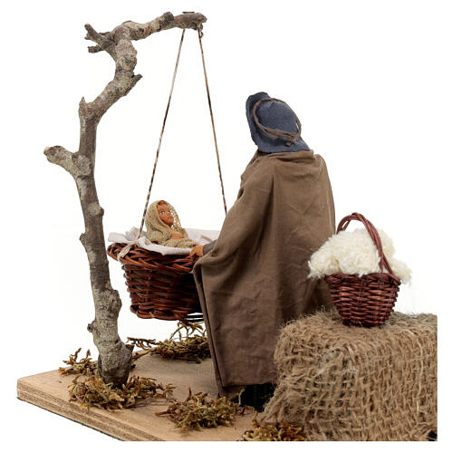 Mama na huśtawce z dzieckiem w koszyku 12cm, RUCHOMA, szopka neapolitańska 2