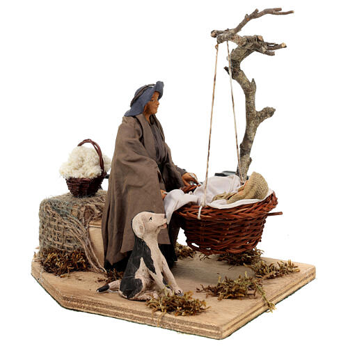 Mama na huśtawce z dzieckiem w koszyku 12cm, RUCHOMA, szopka neapolitańska 5