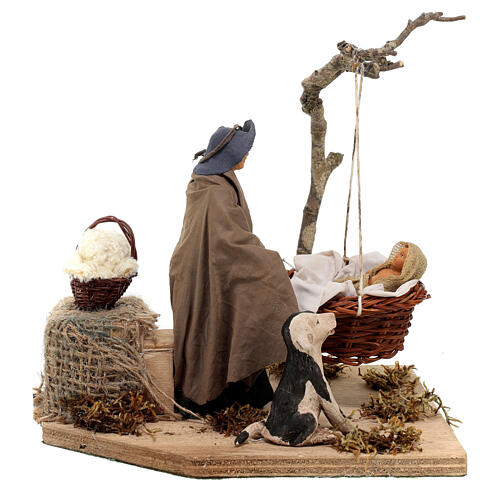 Mother swinging baby basket 12cm ANIMATED Naples nativity scene 4