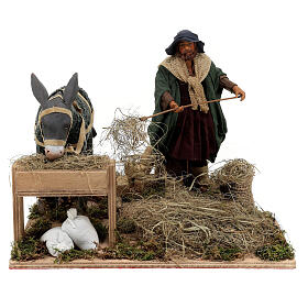 Farmer feeding his donkey, ANIMATED character of 24 cm for Neapolitan Nativity Scene