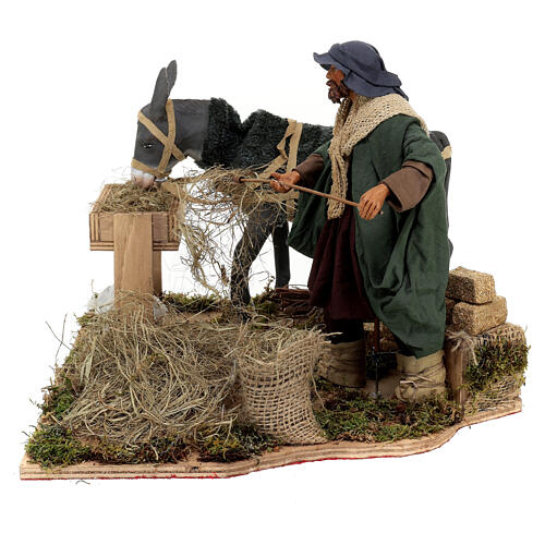 Farmer feeding his donkey, ANIMATED character of 24 cm for Neapolitan Nativity Scene 5