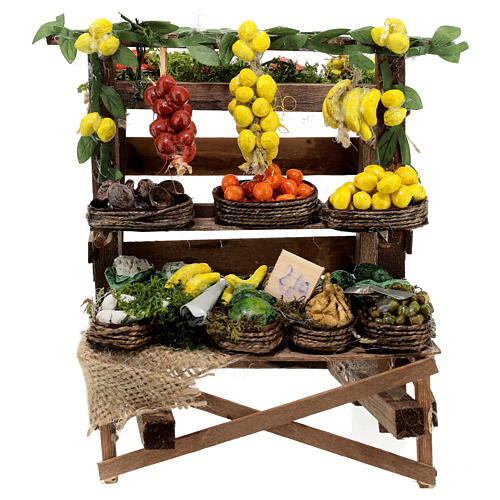 Obst- und Gemüse-Verkaufsstand, Krippenzubehör, neapolitanischer Stil, für 20 cm Krippe, 15x15x15 cm 1