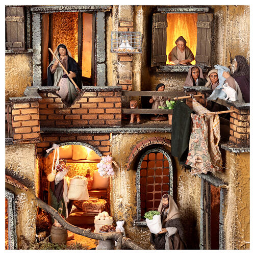 Neapolitan nativity village 10 cm multi-story alley complete side staircase 65x50x40 4