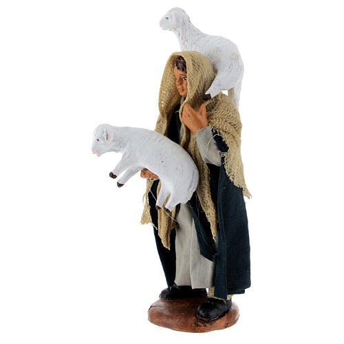 Pastor con dos ovejitas belén napolitano 10 cm 3