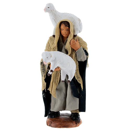 Pastor com duas ovelhas para presépio napolitano de 10 cm 1