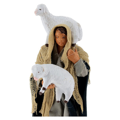 Pastor com duas ovelhas para presépio napolitano de 10 cm 2