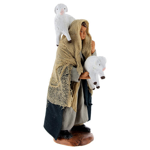 Pastor com duas ovelhas para presépio napolitano de 10 cm 4