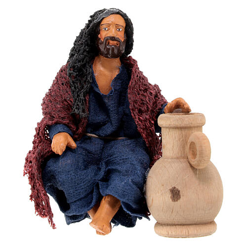 Man sitting with a jar for 10 cm Neapolitan Nativity Scene 10x5 cm 1