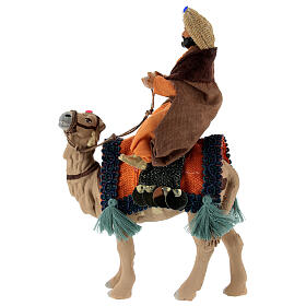 Wise Man with brown beard on a camel for 10 cm Neapolitan Nativity Scene 20x10 cm