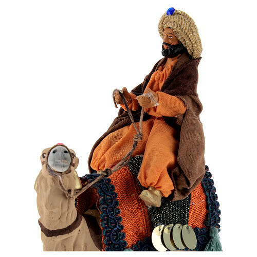 Wise Man with brown beard on a camel for 10 cm Neapolitan Nativity Scene 20x10 cm 2