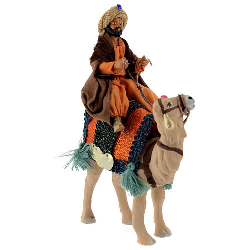 Wise Man with brown beard on a camel for 10 cm Neapolitan Nativity Scene 20x10 cm 3