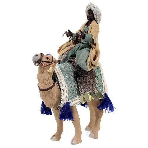 Black Three Kings with camel Neapolitan nativity scene 10 cm 20x10 4