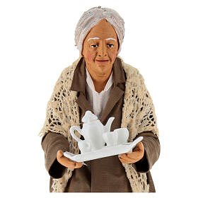 Alte Frau mit Tablett und Kaffee Neapolitanische Weihnachtskrippe 30 cm, 25x10 cm