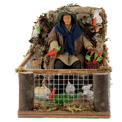 Rabbit breeder fence animated Neapolitan nativity scene 12 cm 15x10x15 1