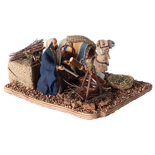 Camel driver with illuminated campfire, animated Neapolitan Nativity Scene with 10 cm characters, 10x15x20 cm 2