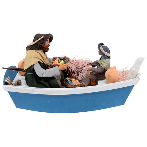 Father and son on a boat for 24 cm Neapolitan Nativity Scene 20x35x15 cm 1