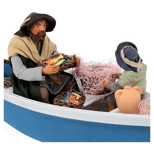 Father and son on a boat for 24 cm Neapolitan Nativity Scene 20x35x15 cm 2