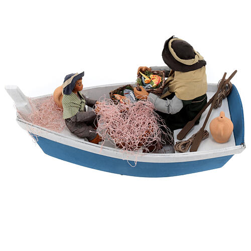 Father and son on a boat for 24 cm Neapolitan Nativity Scene 20x35x15 cm 3