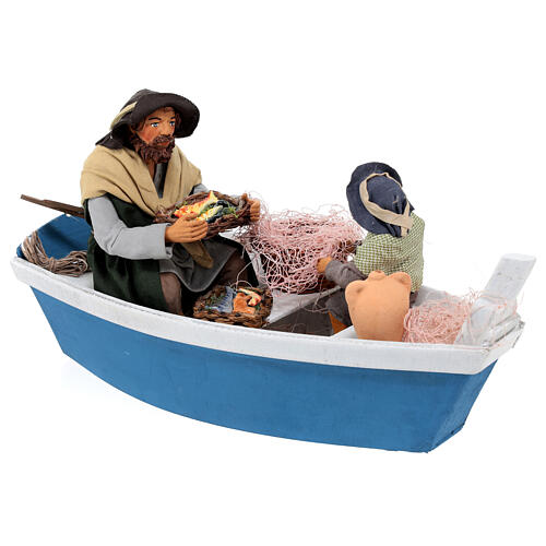 Father and son on a boat for 24 cm Neapolitan Nativity Scene 20x35x15 cm 4