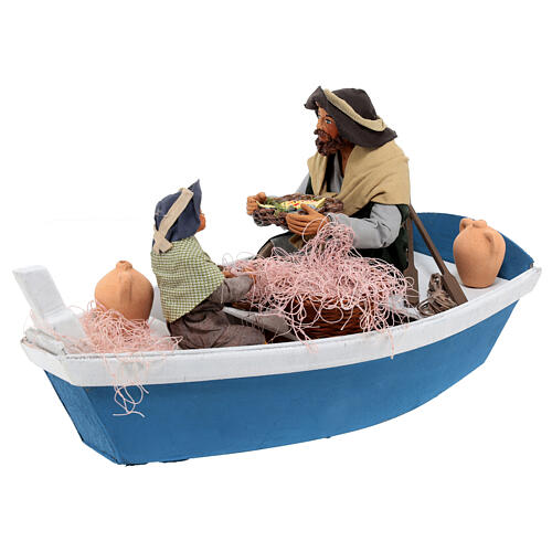 Father and son on a boat for 24 cm Neapolitan Nativity Scene 20x35x15 cm 5