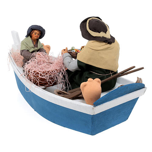 Father and son on a boat for 24 cm Neapolitan Nativity Scene 20x35x15 cm 6