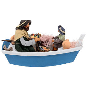 Father and son in a boat Neapolitan nativity scene 24 cm 20x35x15
