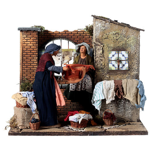 Washerwomen with fountain, animated Neapolitan Nativity Scene with 30 cm characters, 35x45x35 cm 1