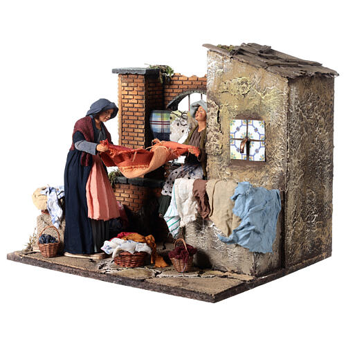 Washerwomen with fountain, animated Neapolitan Nativity Scene with 30 cm characters, 35x45x35 cm 3