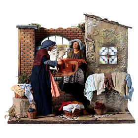 Scena lavandaie con fontana movimento presepe 30 cm 35x45x35