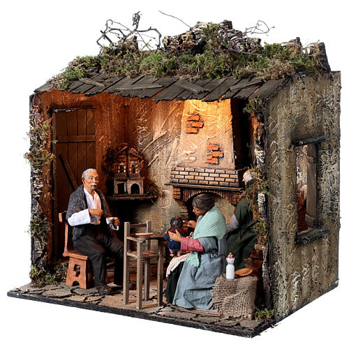 Escena de la comida niño chimenea iluminada belén 30 cm 60x50x40 3