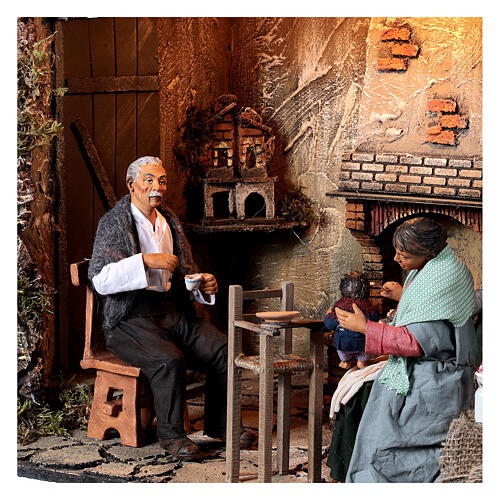 Escena de la comida niño chimenea iluminada belén 30 cm 60x50x40 4