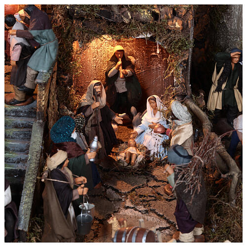 Complete Neapolitan Nativity Scene with lights and 12 cm characters 105x85x60 cm 2