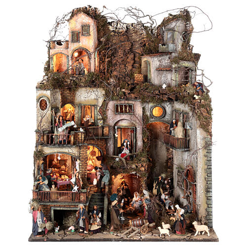 Complete Neapolitan Nativity Scene with lights and 12 cm characters 105x85x60 cm 3
