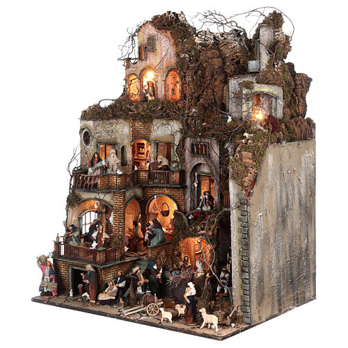 Complete Neapolitan Nativity Scene with lights and 12 cm characters 105x85x60 cm 5