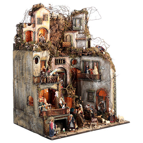 Complete Neapolitan Nativity Scene with lights and 12 cm characters 105x85x60 cm 7