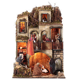 Village with fountain, lights and kitchen 130x80x60 cm for 24-30 cm Neapolitan Nativity Scene