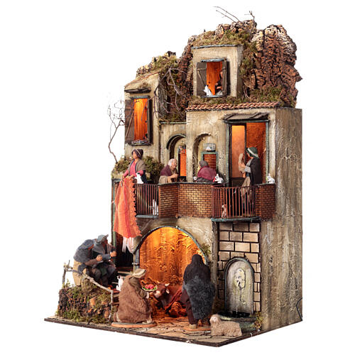 Neapolitan nativity lighted village 24-30 cm fountain with kitchen 130x80x60 3