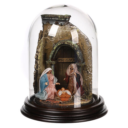 Bell jar with Nativity Scene 15x15 cm for 6 cm Neapolitan Nativity Scene 1