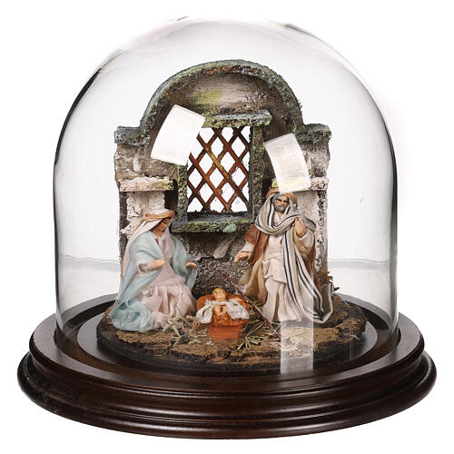 Nativity in a bell jar 20x20 cm for 6 cm Neapolitan Nativity Scene 1