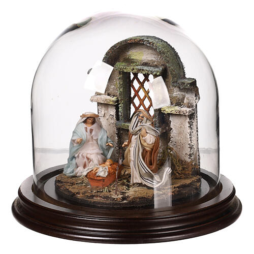 Nativity in a bell jar 20x20 cm for 6 cm Neapolitan Nativity Scene 3