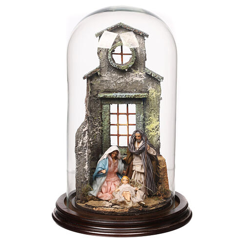 Bell jar with Nativity of 8 cm forNeapolitan Nativity Scene 25x20 cm 1