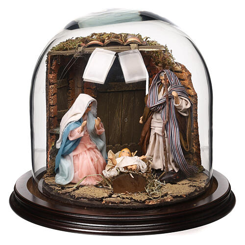 Bell jar with 12 cm Nativity 20x25 cm for Neapolitan Nativity Scene 1