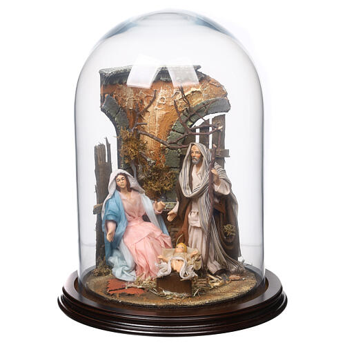 Nativity under a bell jar 30x25 cm for 14 cm Neapolitan Nativity Scene 1