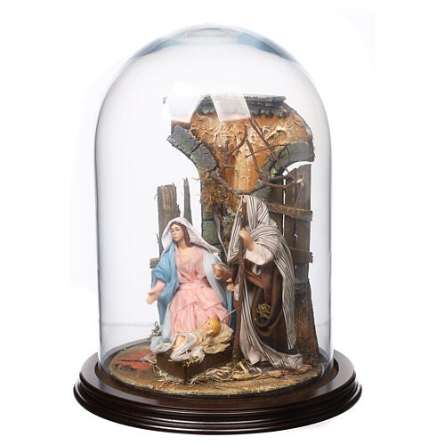 Nativity under a bell jar 30x25 cm for 14 cm Neapolitan Nativity Scene 3