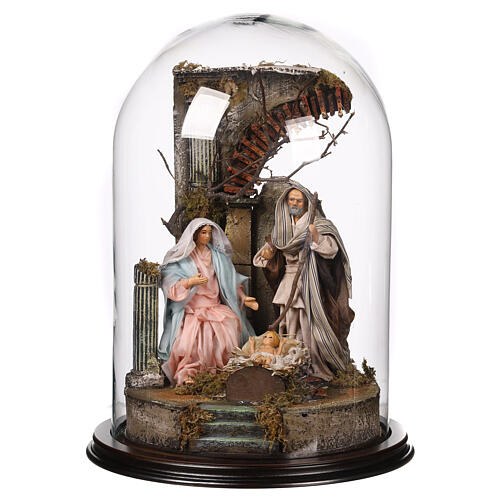 Nativity in a bell jar 40x30 cm for 15 cm Neapolitan Nativity Scene 1
