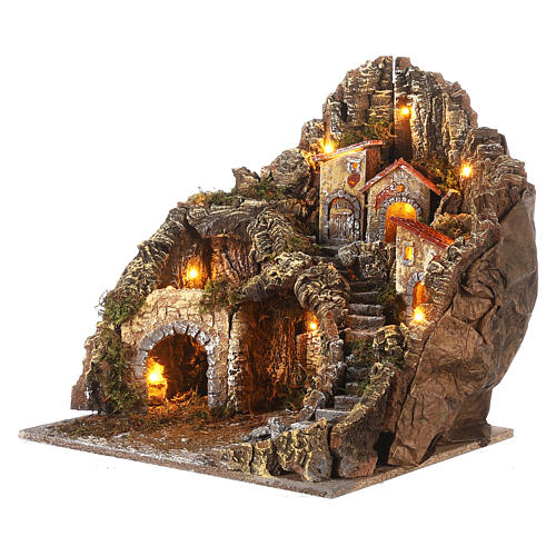 Lighted Nativity village 40x50x40 cm wood cork oven for statues 8 cm 2