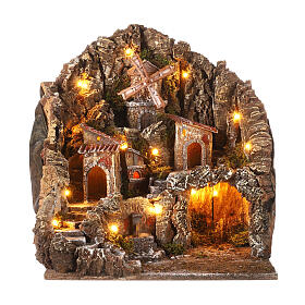 Illuminated nativity scene 45x40x50 cm oven brook mill for statues 8 cm
