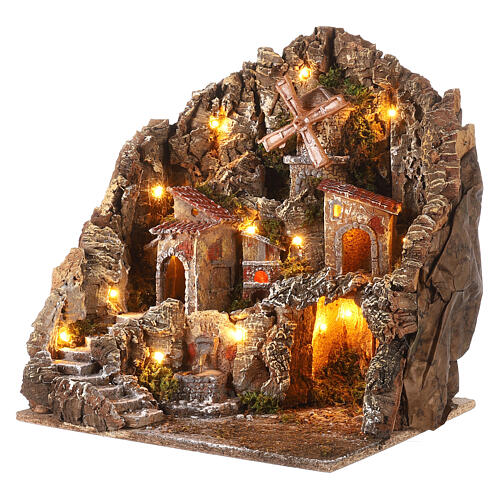 Illuminated nativity scene 45x40x50 cm oven brook mill for statues 8 cm 2