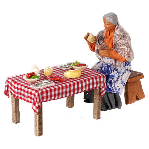 Figuren-Set, 4-teilig, am Tisch sitzende Personen, neapolitanischer Stil, für 13 cm Krippe 2